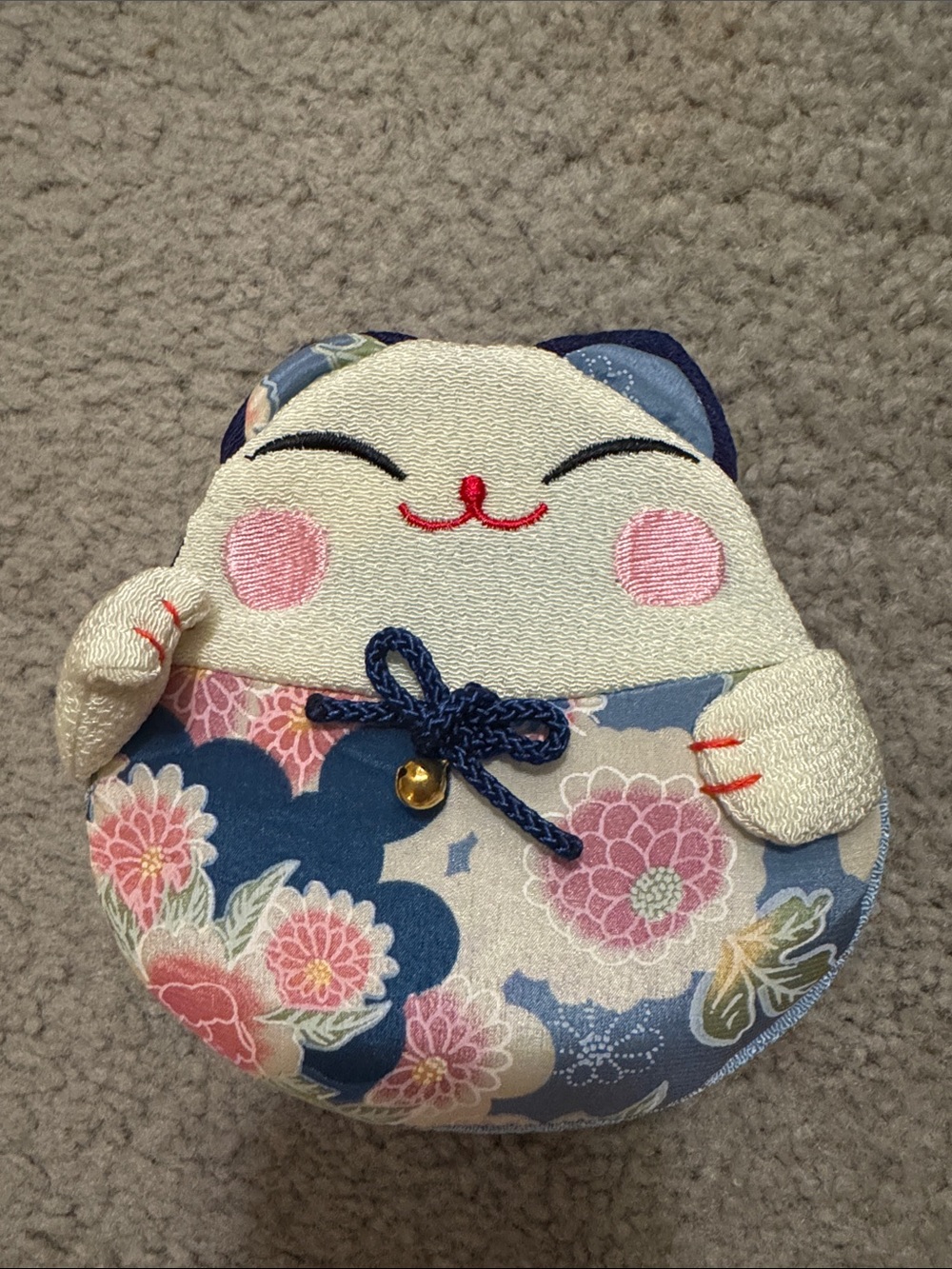 Kawaii Floral Maneki Neko Coin Purse - Blue & Pink